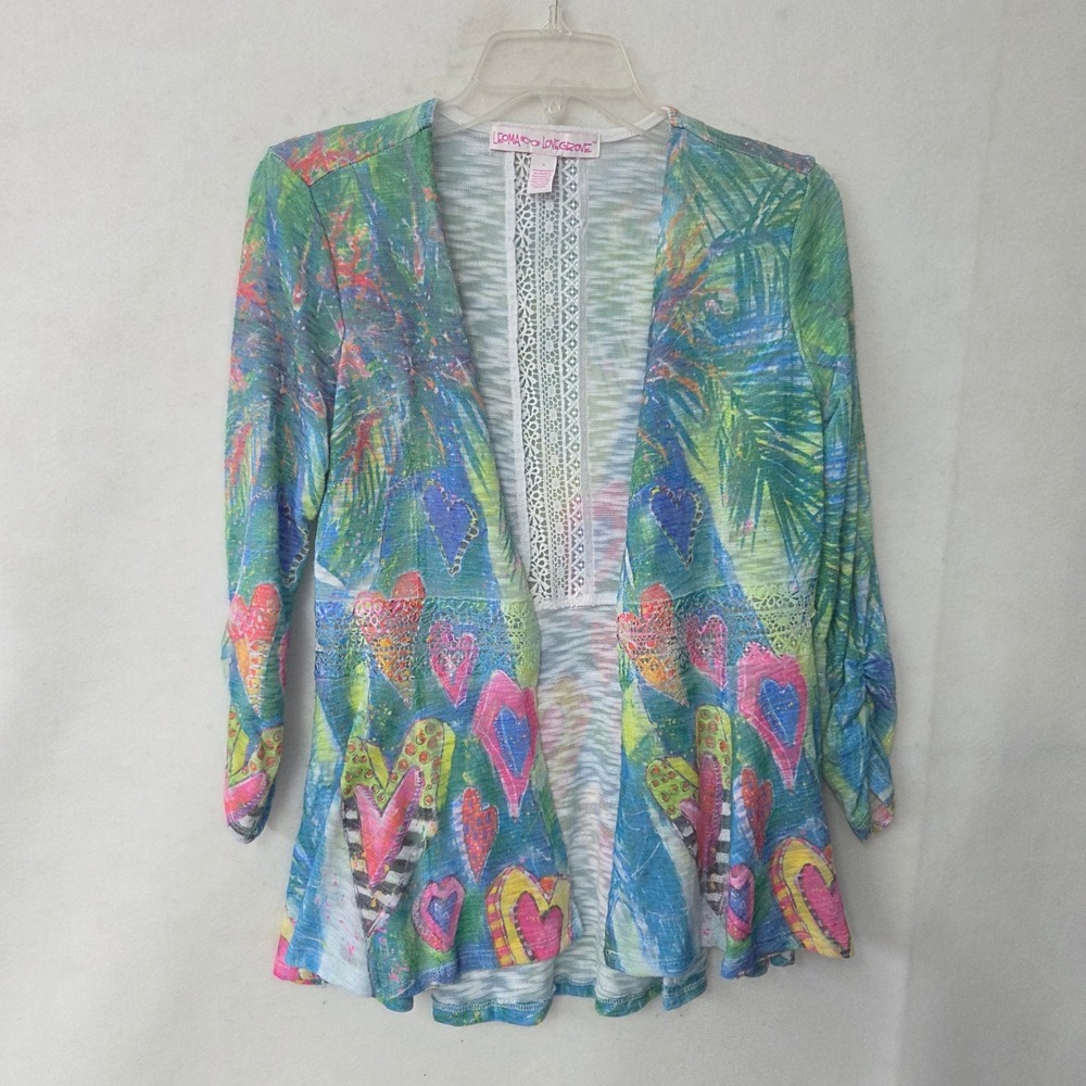 LEOMA‎ LOVEGROVE Sweater Womens S Colorful Hearts Valentine Print Lightweight